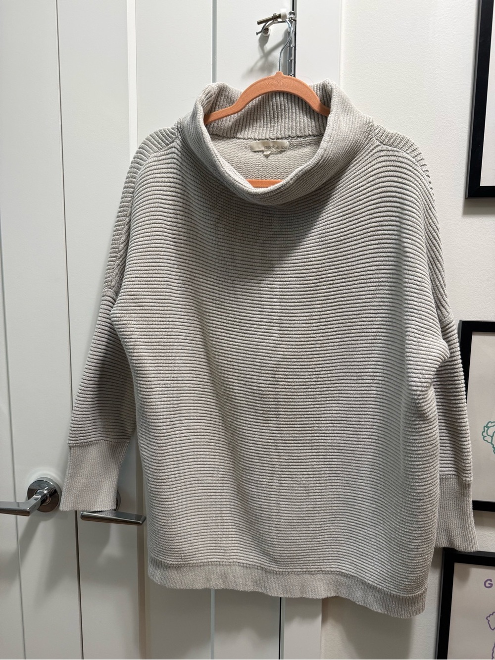 Cozy Greyish Blue Ribbed Cowl Neck Sweater